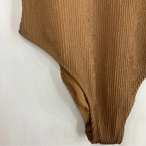 NWT Aerie Crinkle Birthday Scoop Cheekiest One Piece Brown Swimsuit, size L - Picture 5 of 9